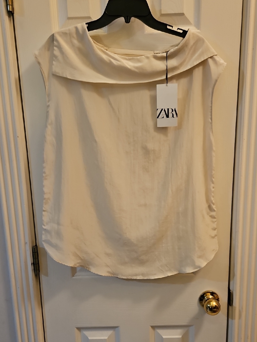 Zara Cream Sleeveless Asymetric Neck Top, Sz  Multiple, NWT
